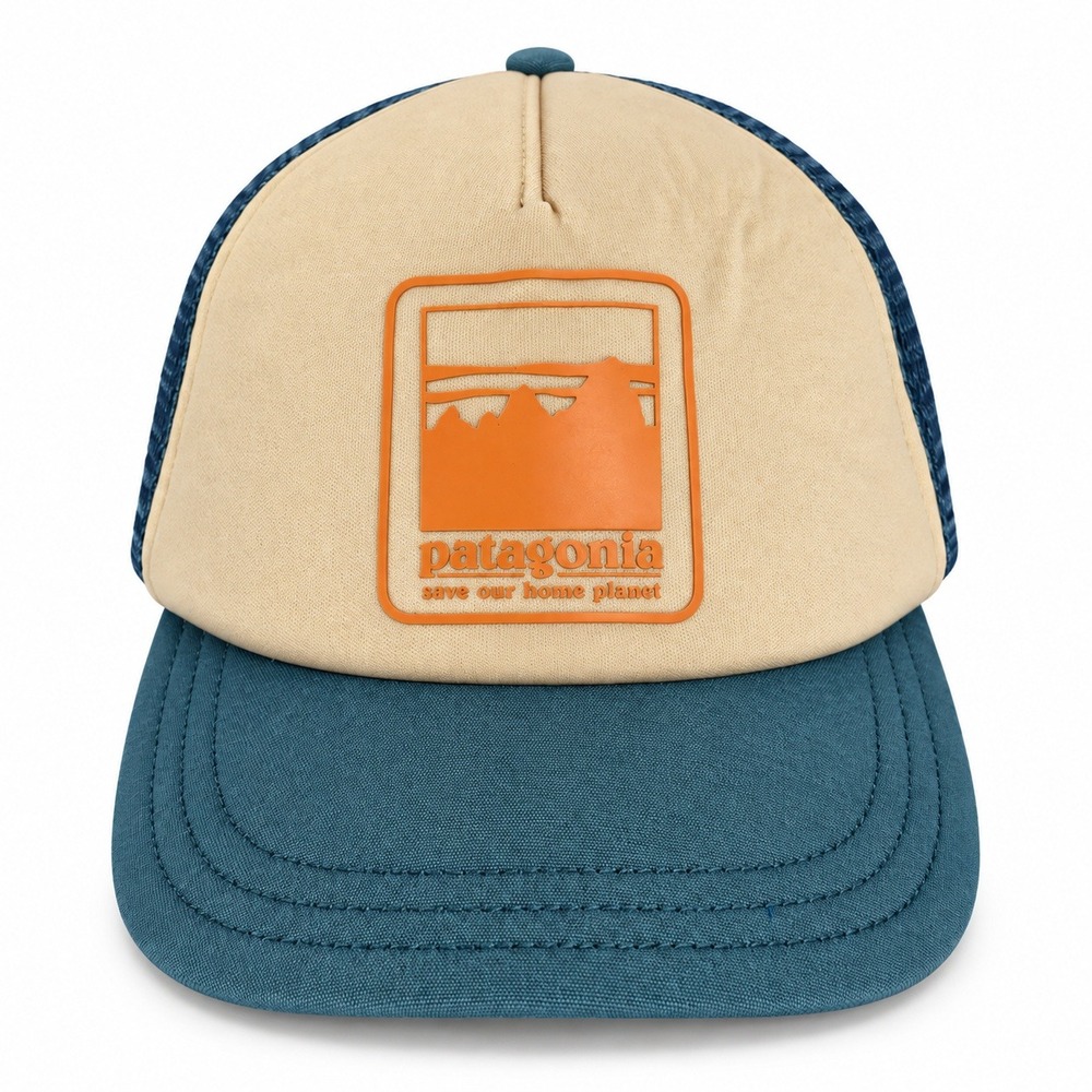 Patagonia OSFA Trucker Hat Teal Tan Save Our Home Planet Mesh Snapback Gorpcore